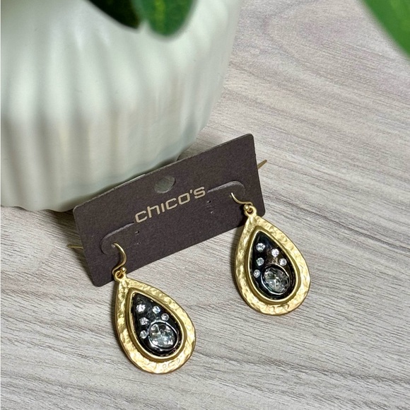 Chico's Gold & Black Teardrop Earrings with Celestial Design - Picture 2 of 7